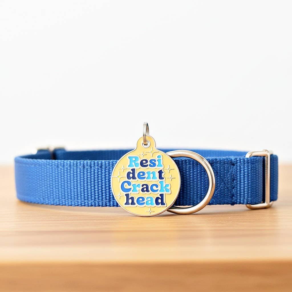 Dog Tag Collar Charm - Resident Crackhead - QR Code