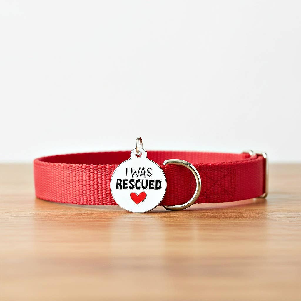 Dog Tag Collar Charm - I Was Rescued - QR Code