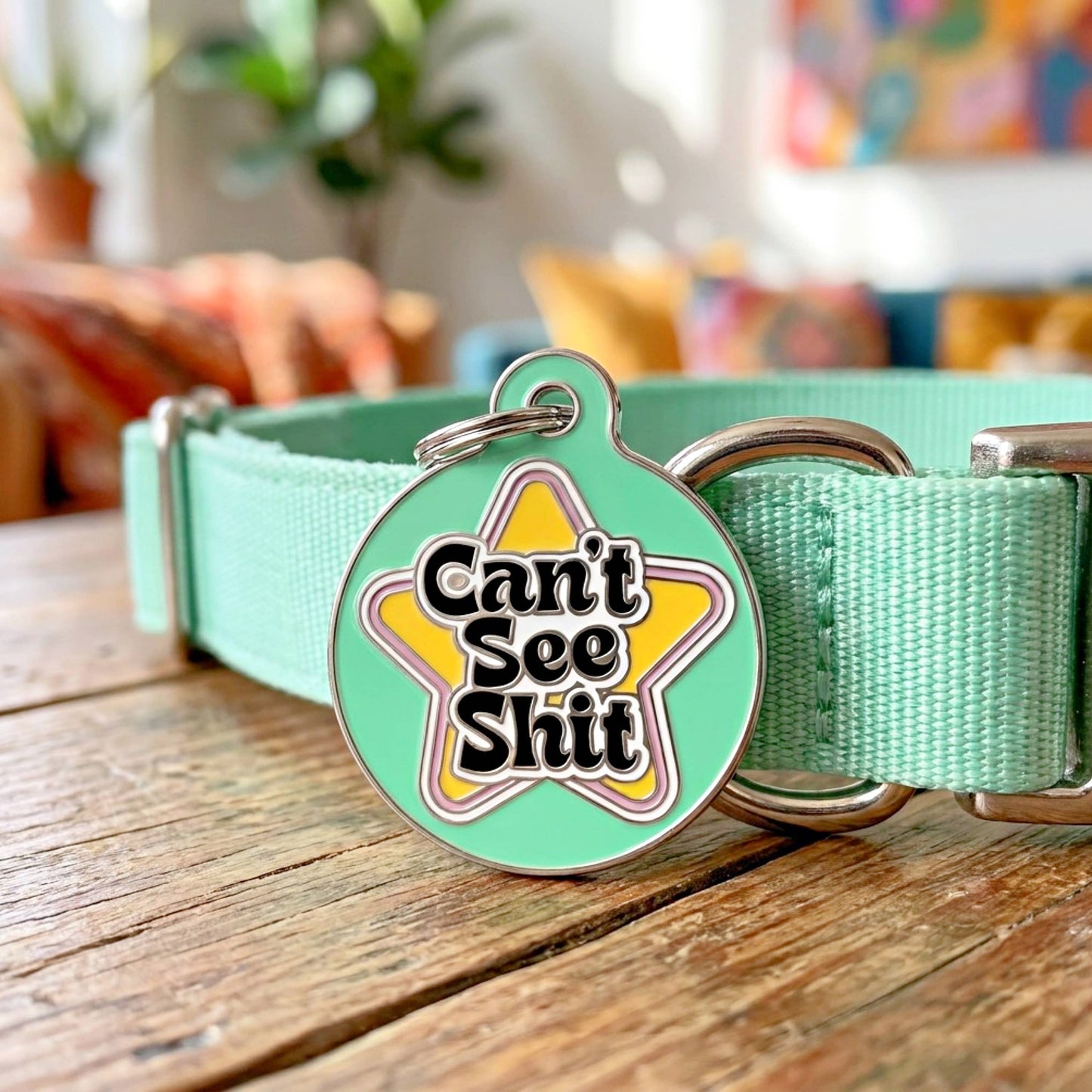 Funny Dog Tag Charm or Pet ID Tag - Can't See Shit