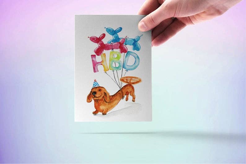 Wiener HBD Party Balloons - Funny Birthday Card