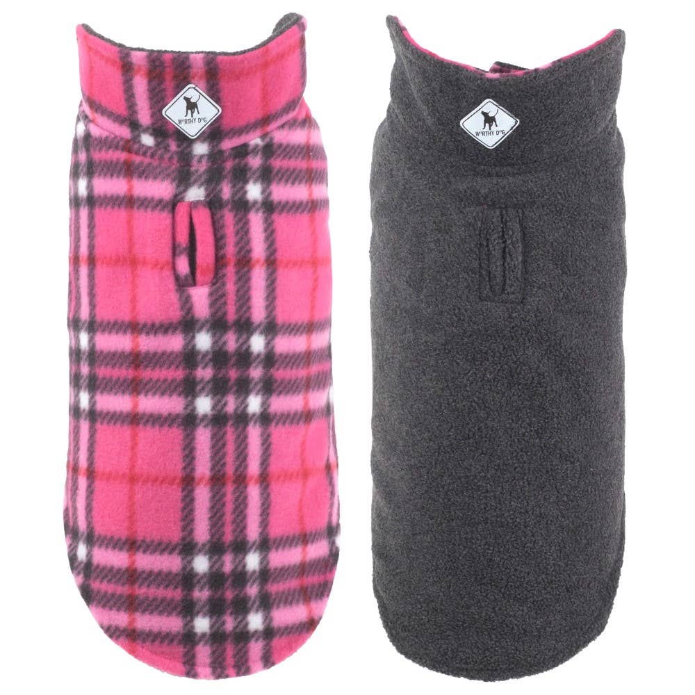 Pink and Gray Fargo Fleece Reversible Dog Jacket