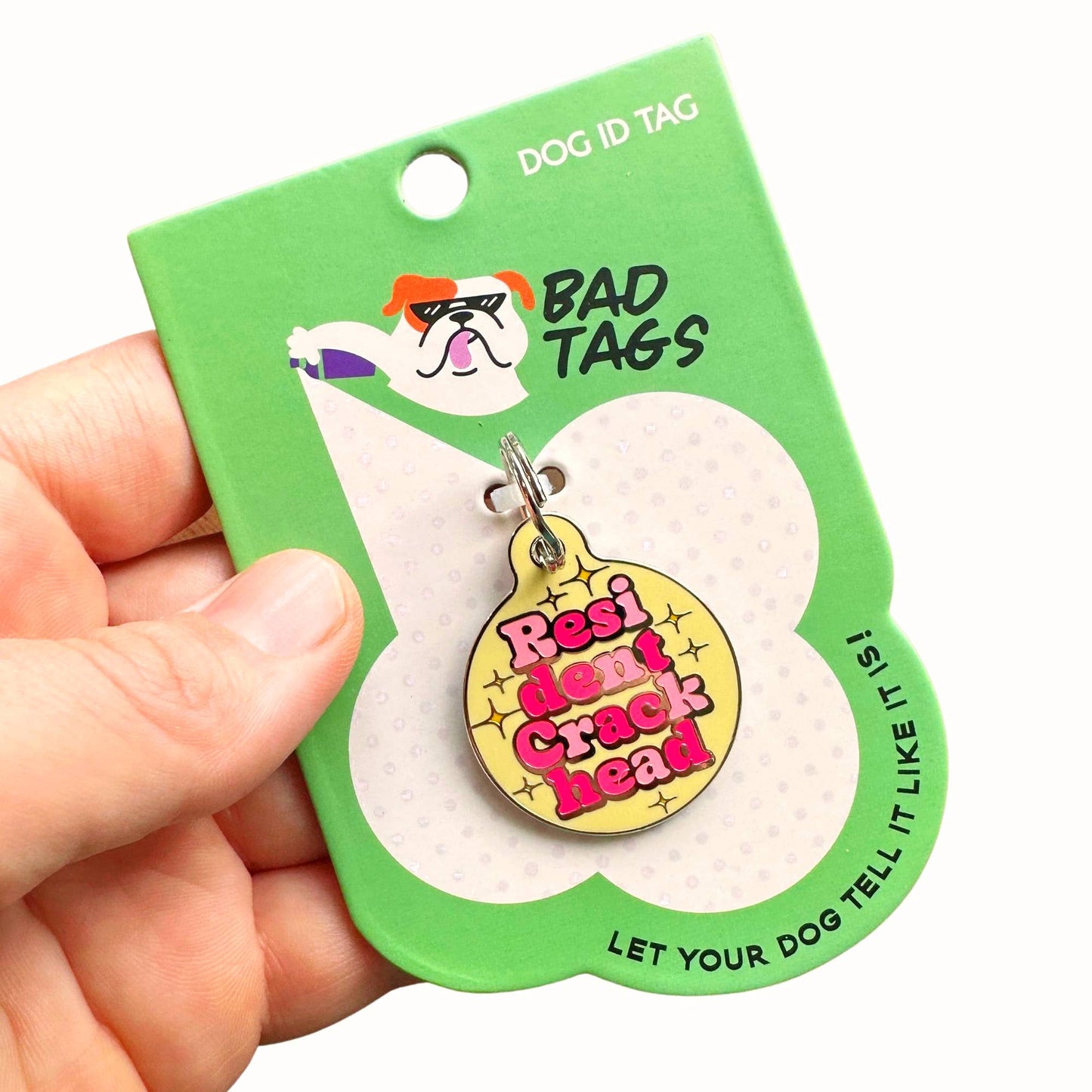 Dog Tag Collar Charm - Resident Crackhead - QR Code