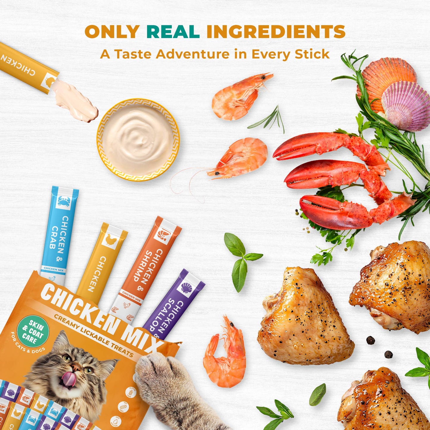 Lickable Cat & Dog Treats (Squeeze Tubes) - Chicken Mix, Skin & Coat Care (10 Ounce (Pack of 1)