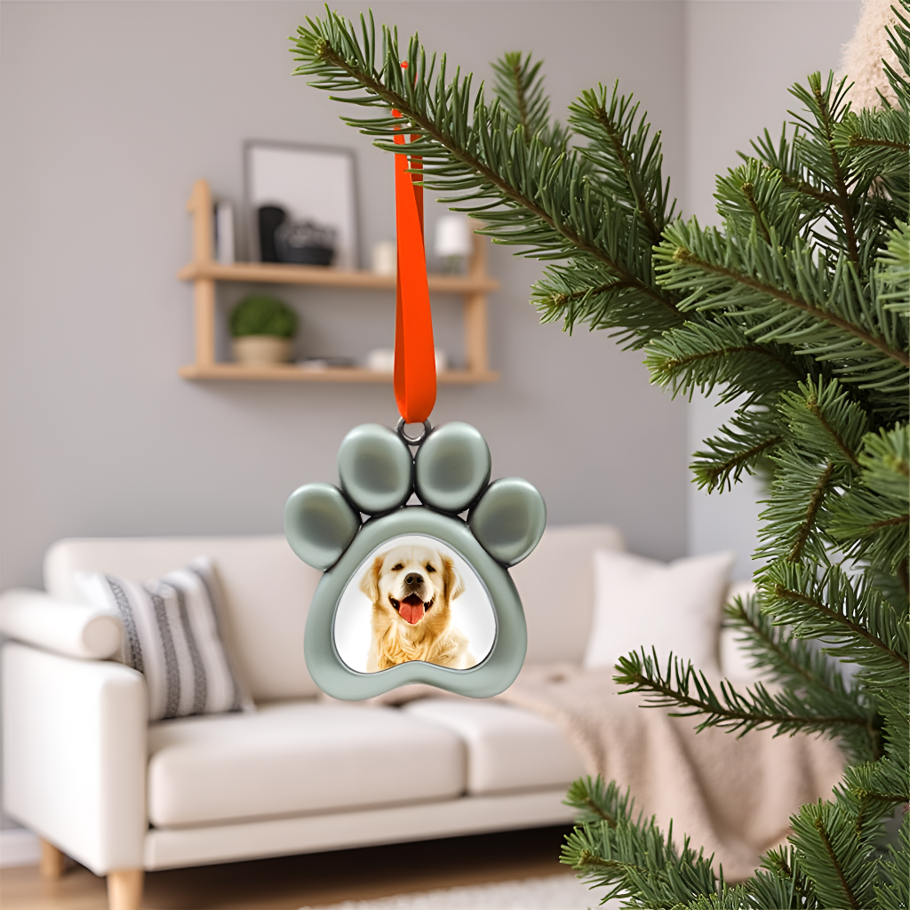 Paw Shaped Pet Picture Holiday Ornament - Silver