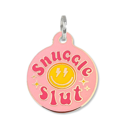 Funny Dog ID Tag with Personalized QR Code - Snuggle Slut