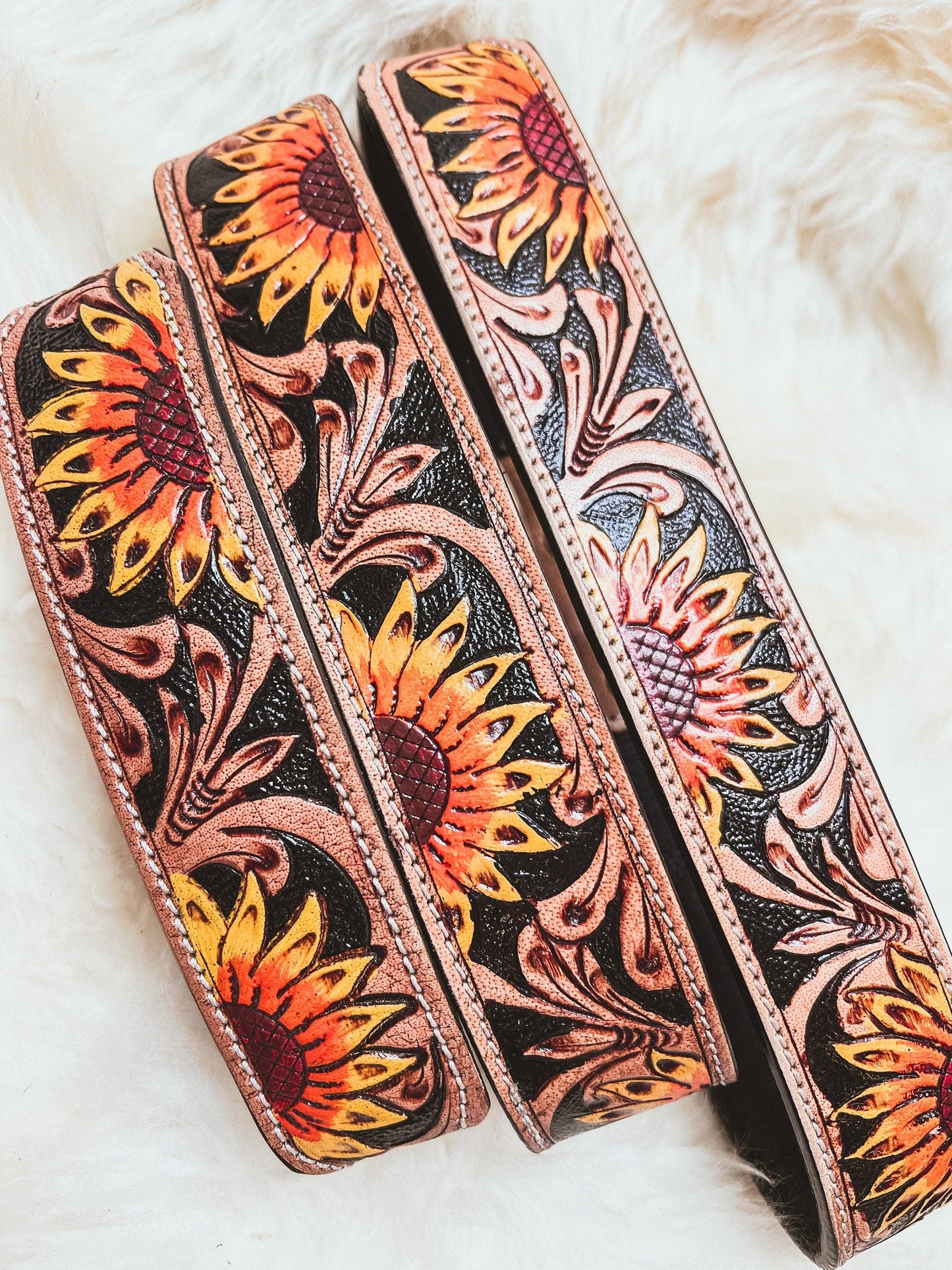 Hand Tooled Sunflower Leather Western Dog Collar