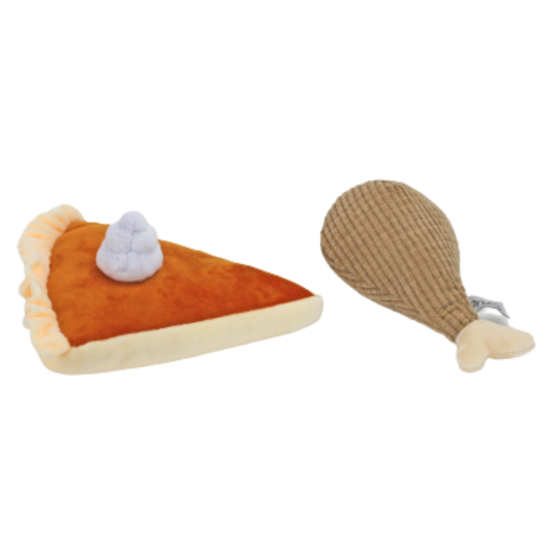 Midlee Thanksgiving Pumpkin Pie and Turkey Leg Plush Dog Toy
