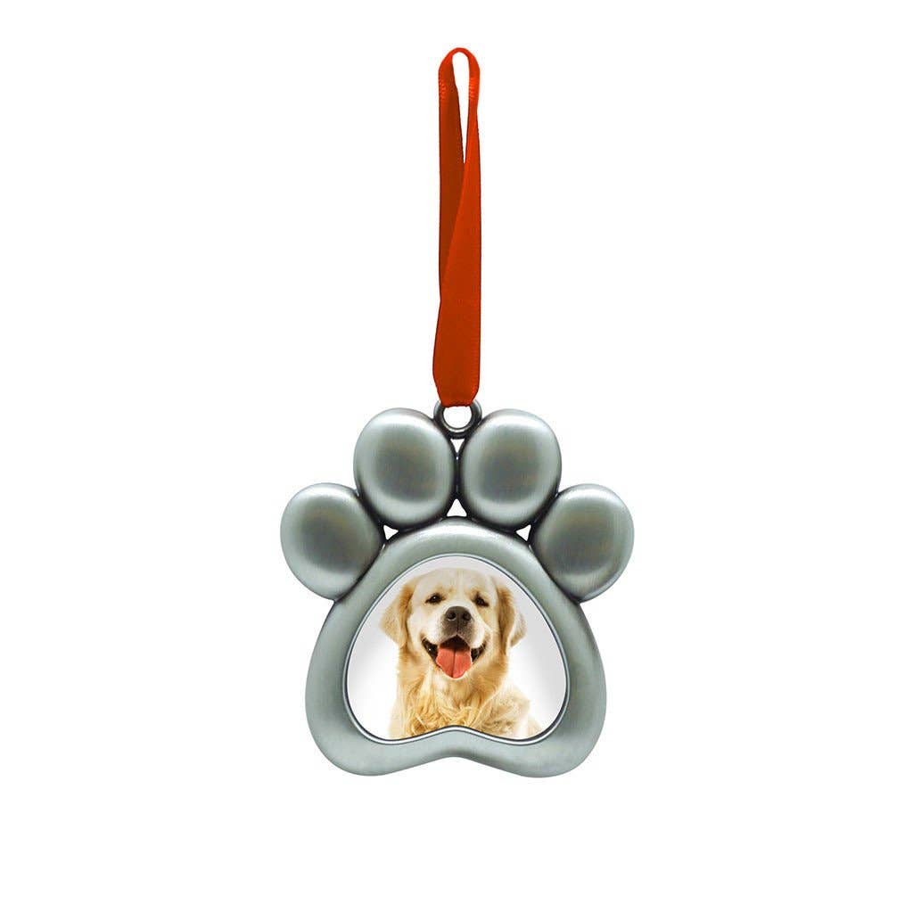 Paw Shaped Pet Picture Holiday Ornament - Silver