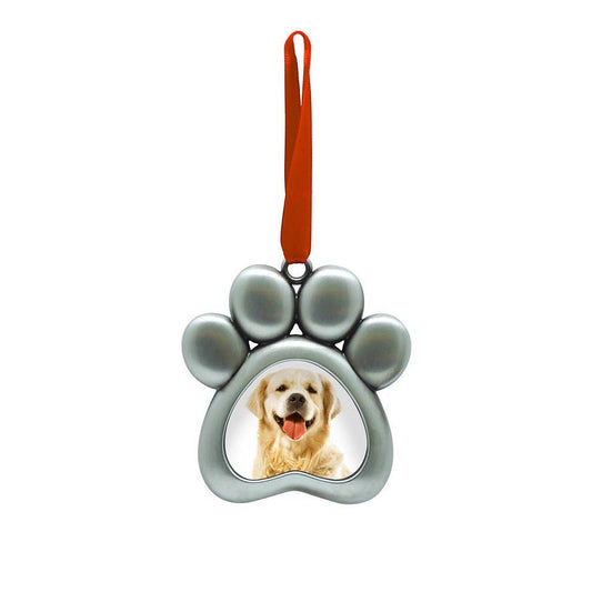 Paw Shaped Pet Picture Holiday Ornament - Silver