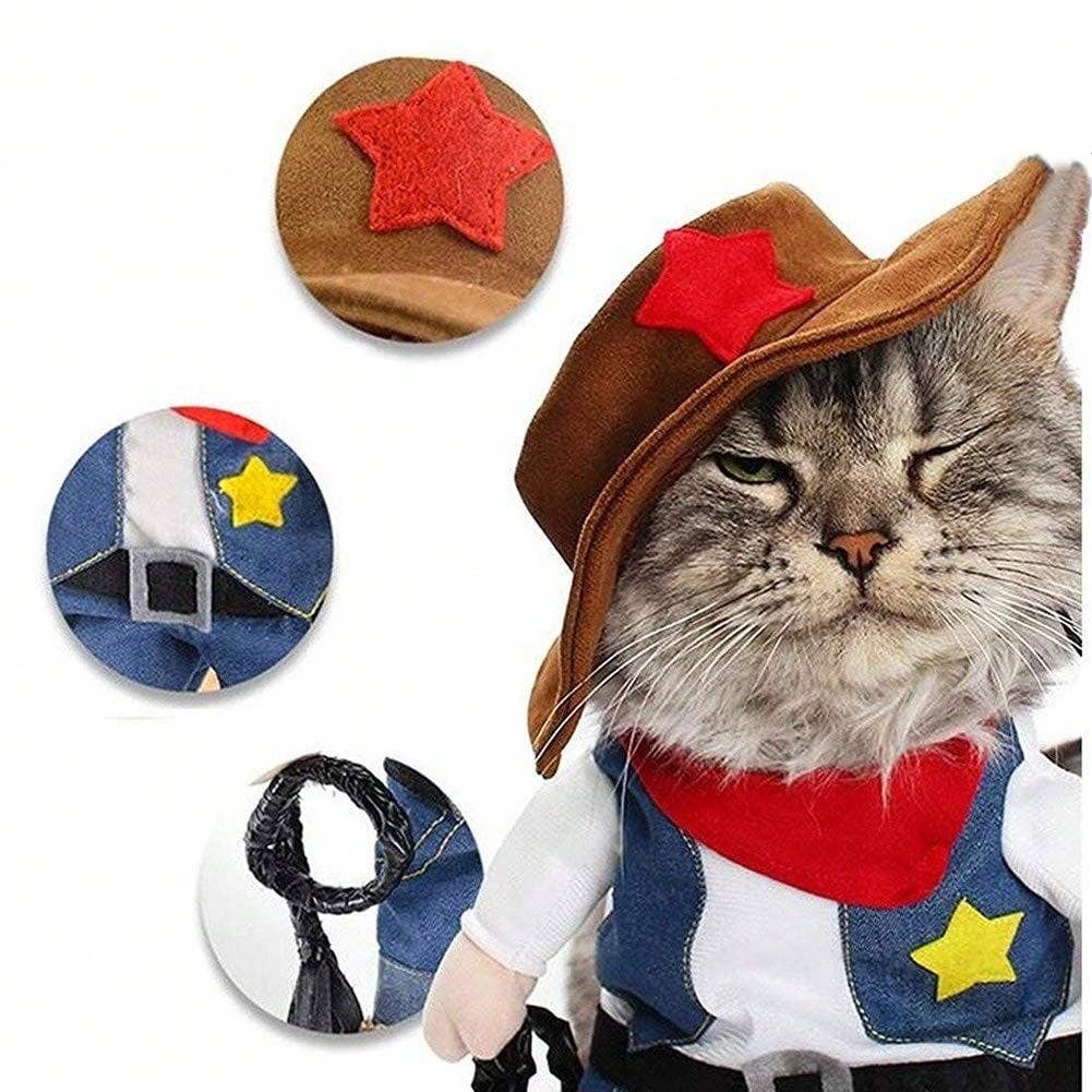 Halloween Funny Pet Costume, Cowboy Standing Outfit, Pet Transformation Dress, Dog Cat Quirky Upright Clothing, Pet Photo Props, Pet Cosplay Costume, Halloween Party Outfit