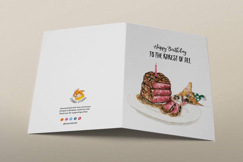 Rare Steak Corgi Dog - Funny Birthday Card