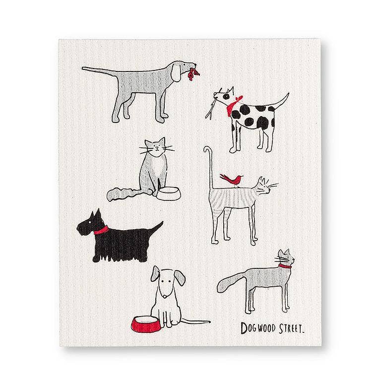 Set of Two Dogs & Cats Dishcloths-6.5x8"L