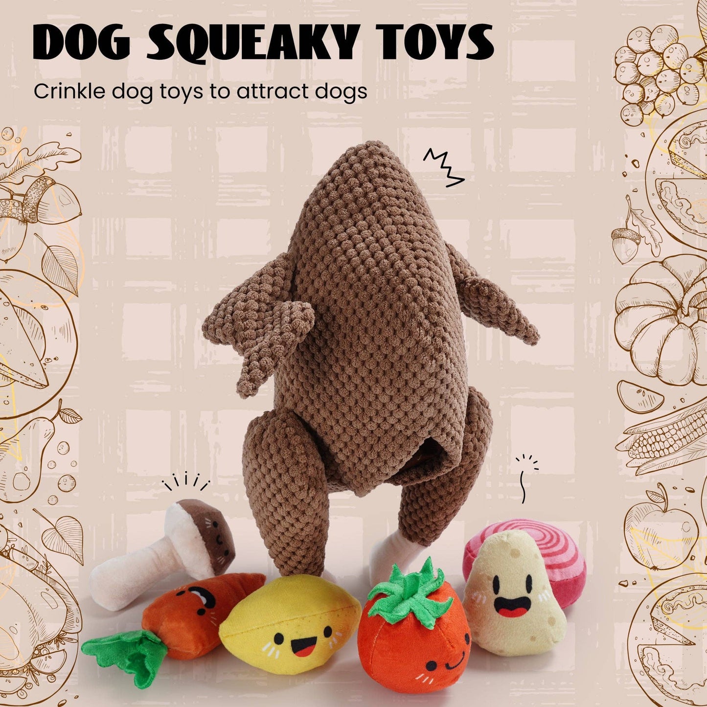 7 Piece Turkey Squeaky Dog Puzzle Toys