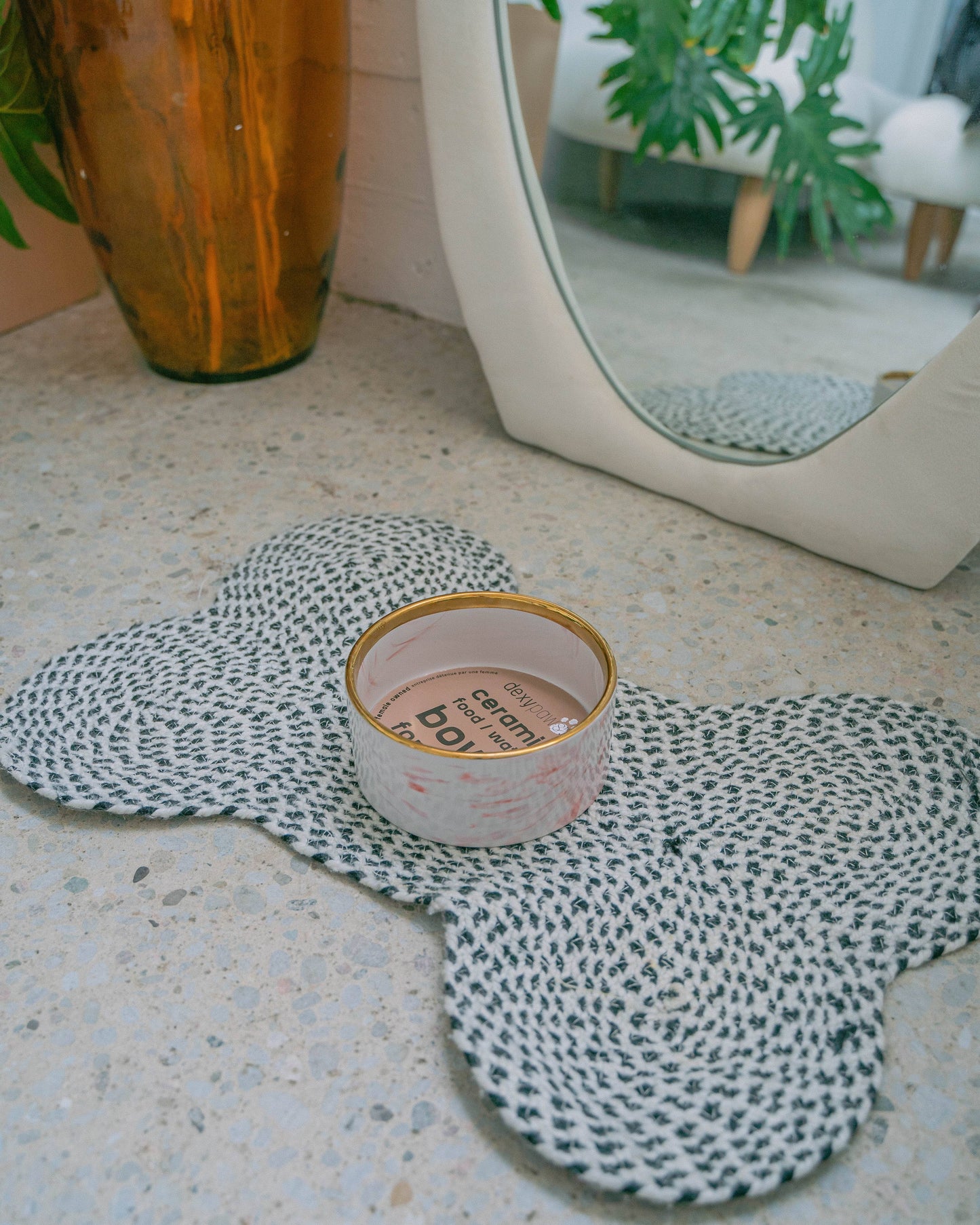 Blush Pink Marble Dog Bowl with Gold Accent
