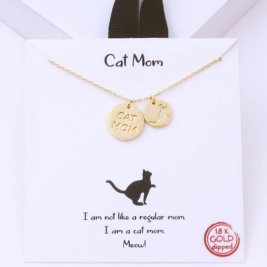 Cat Mom Coin Charm Pendant Necklace