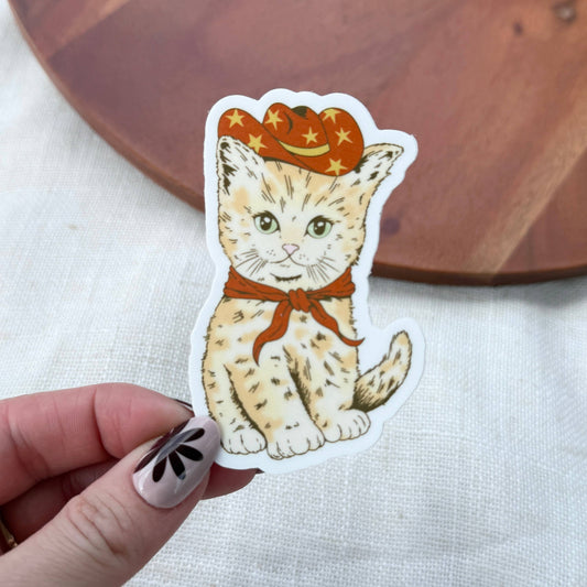 Brown Cowboy Hat Cat Sticker