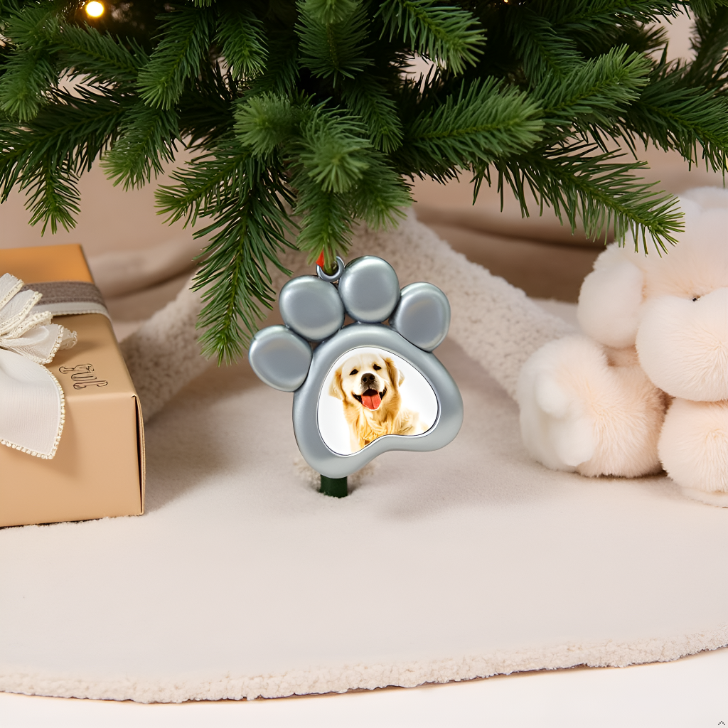 Paw Shaped Pet Picture Holiday Ornament - Silver