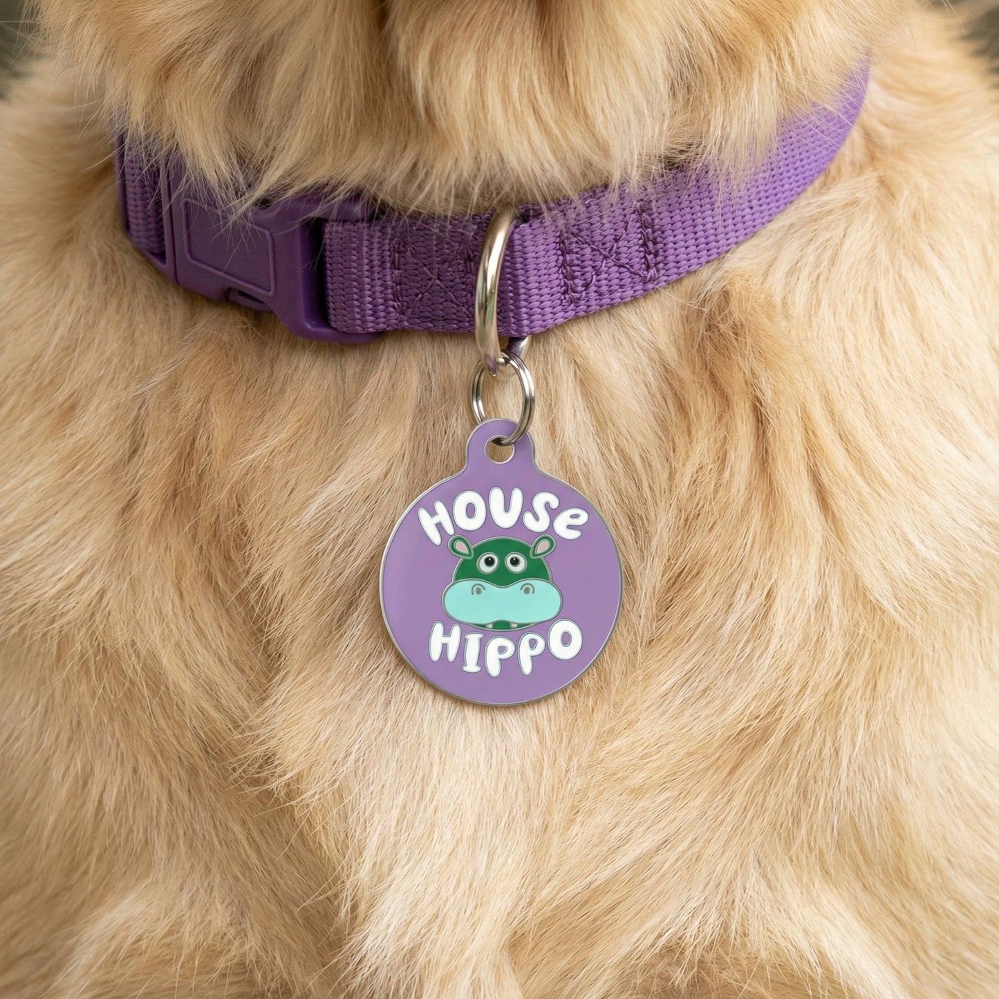 Pet ID Tag - House Hippo *Purple - QR CODE