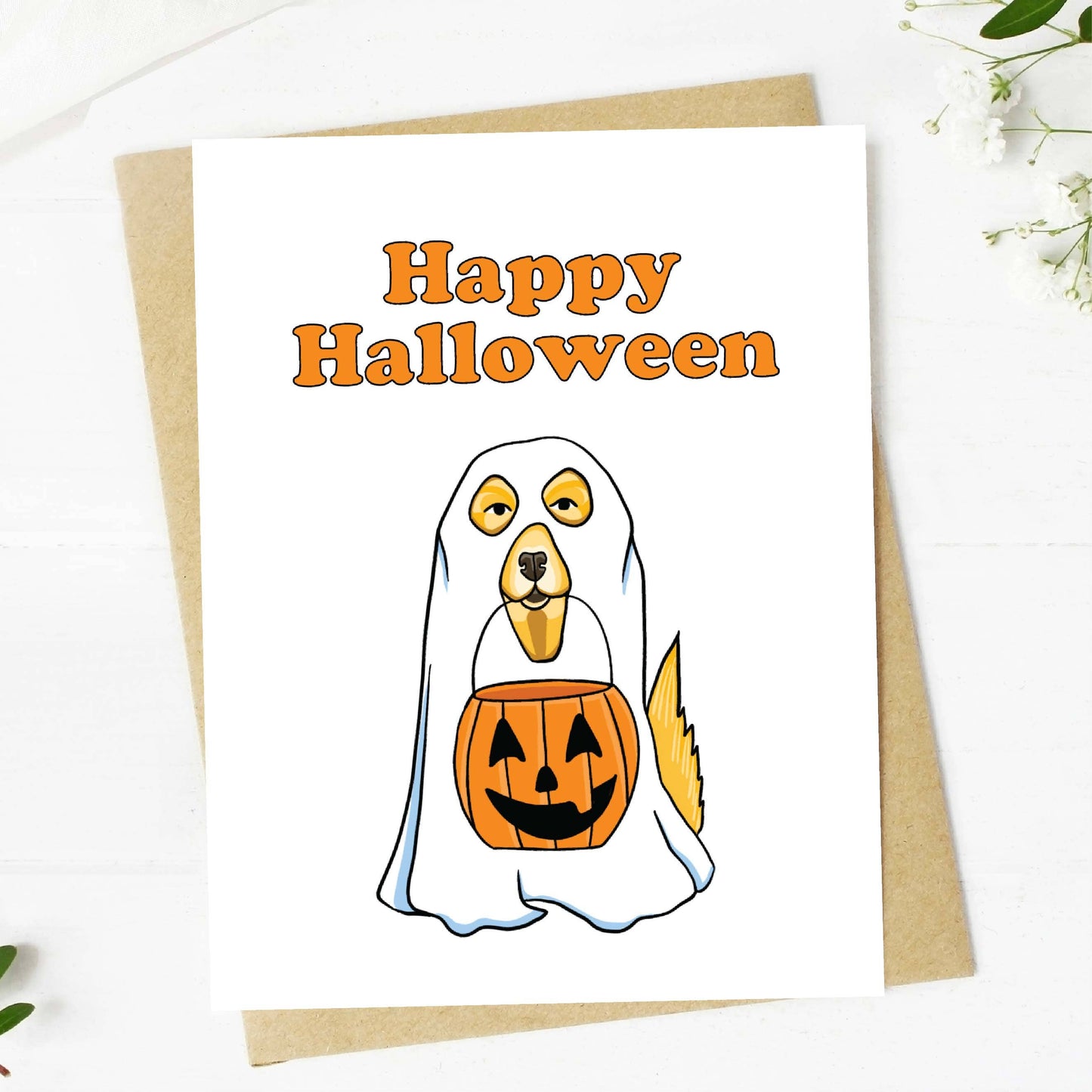 Happy Halloween Dog Ghost Card