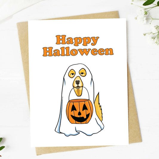 Happy Halloween Dog Ghost Card