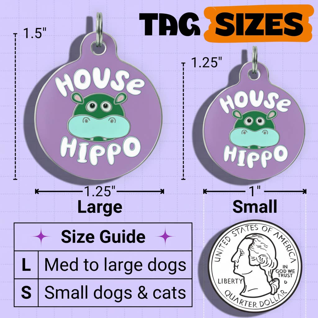 Pet ID Tag - House Hippo *Purple - QR CODE